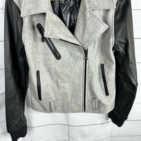 Nike NSW Womens Size Small Gray Wool Destroyer Jacket Moto Bomber Leather - Picture 4 of 12